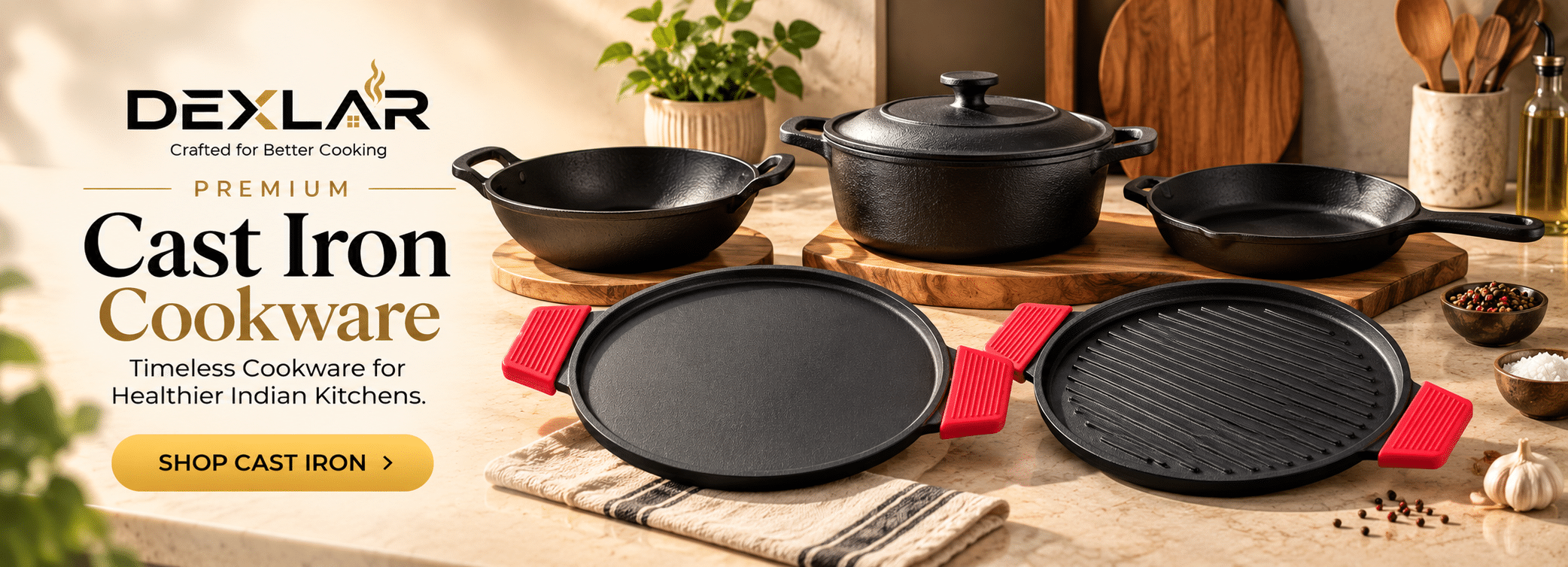 Premium Cast Iron Cookware Collection by DEXLAR